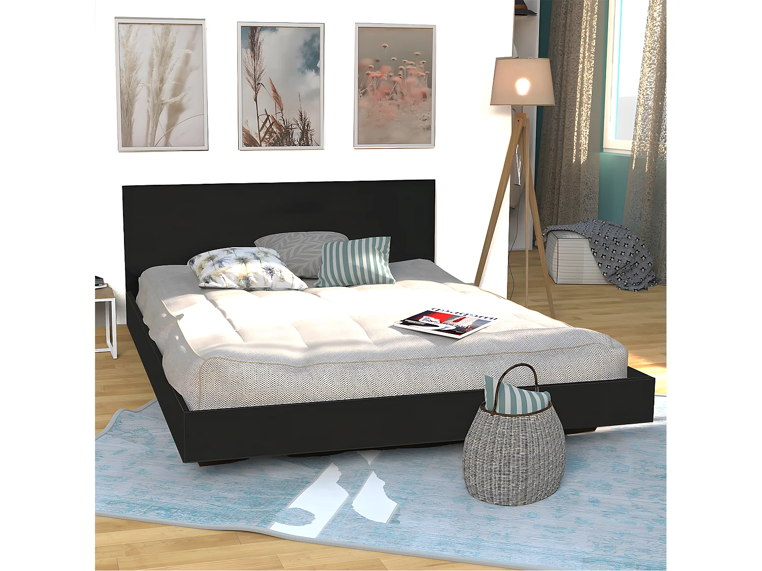 Lit 160x200 sommier inclus Cora Noir