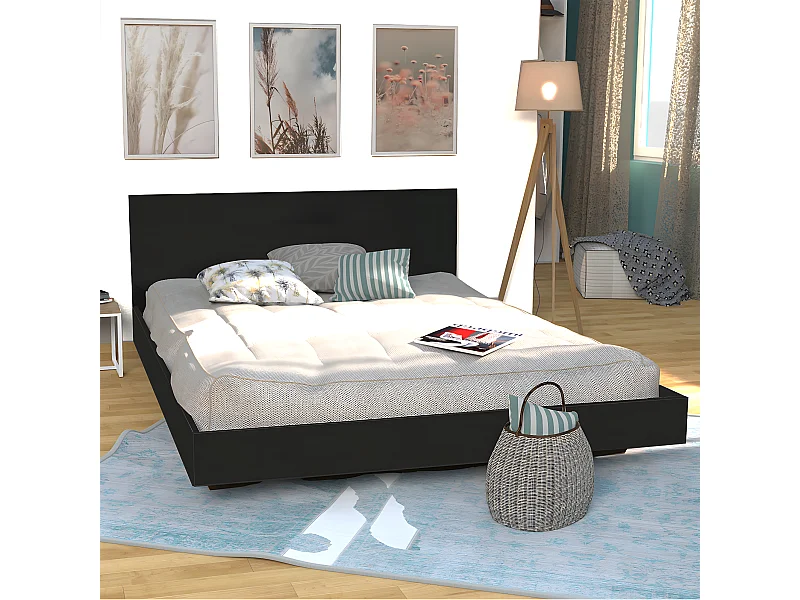 Lit 160x200 sommier inclus Cora Noir