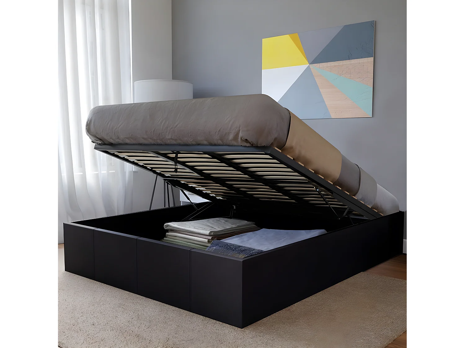 Lit coffre TORINO 160x200 + 1 sommier / Noir