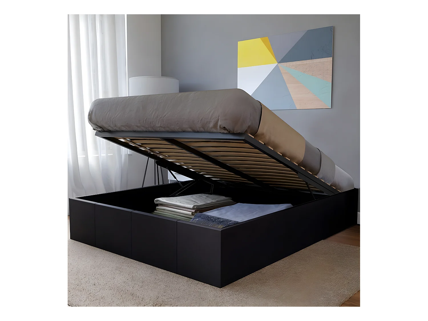 Lit coffre TORINO 140x190 + 1 sommier / Noir