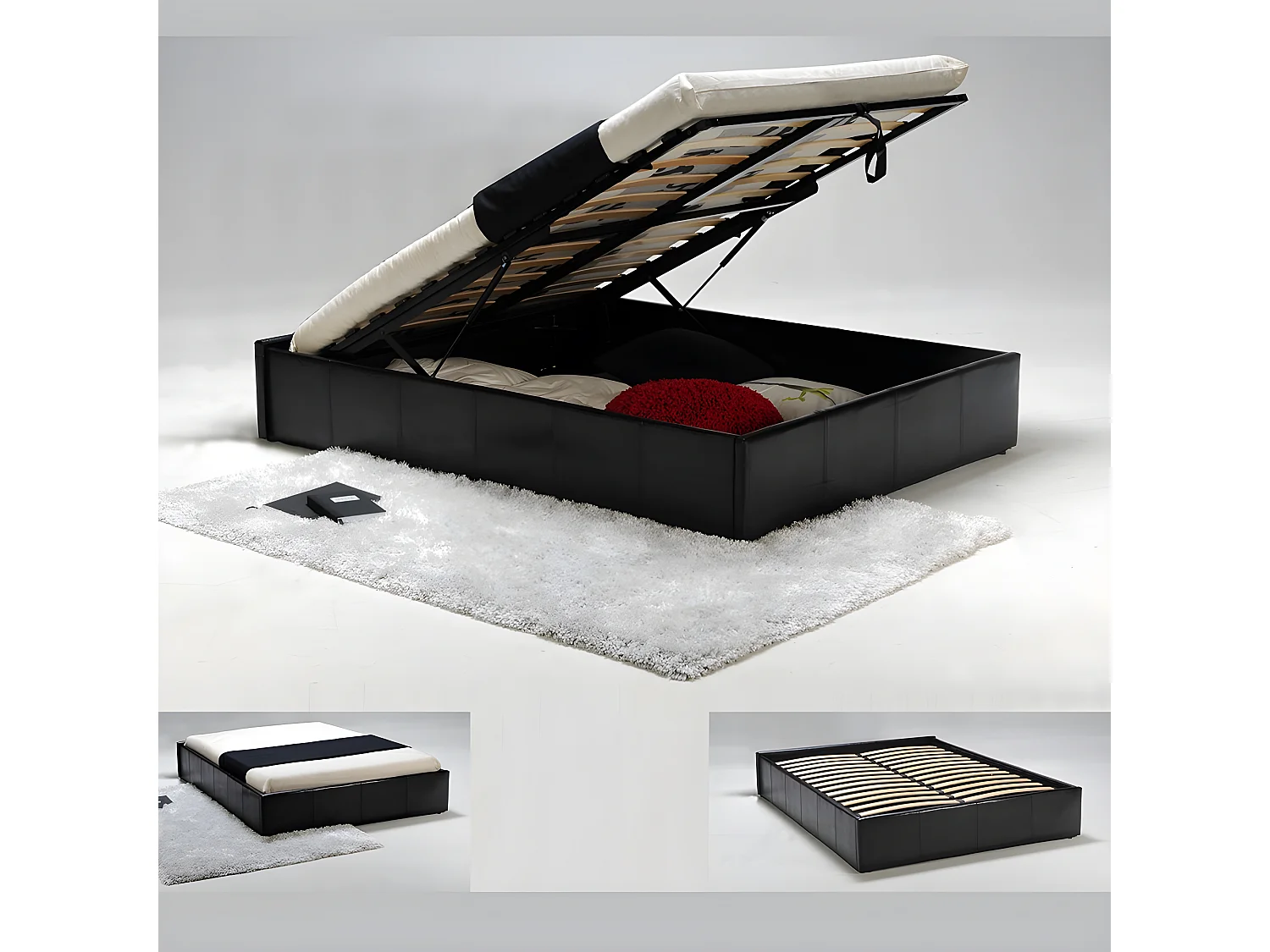 Lit coffre TORINO 140x190 + 1 sommier / Noir