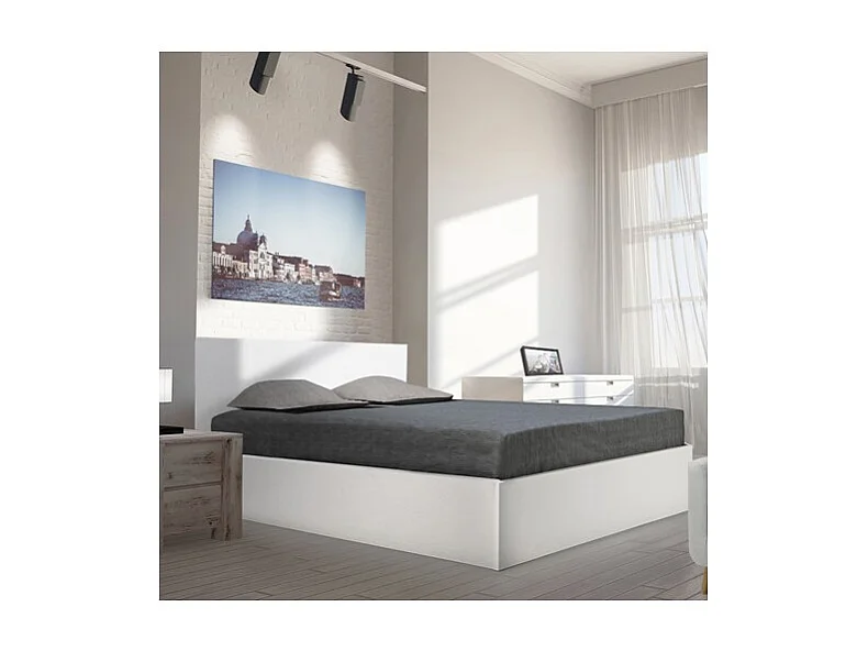 Lit coffre MADRID 140x200 + 1 sommier / Blanc