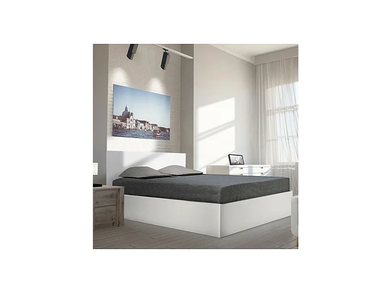 Lit coffre MADRID 140x200 + 1 sommier / Blanc