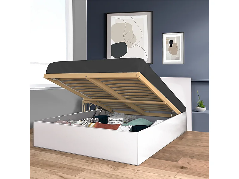 Lit coffre MADRID 140x200 + 1 sommier / Blanc