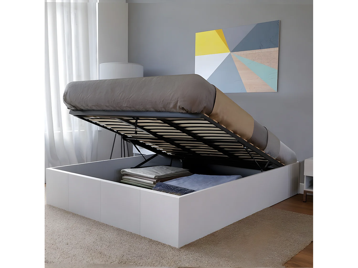 Lit coffre TORINO 160x200 + 1 sommier / Blanc