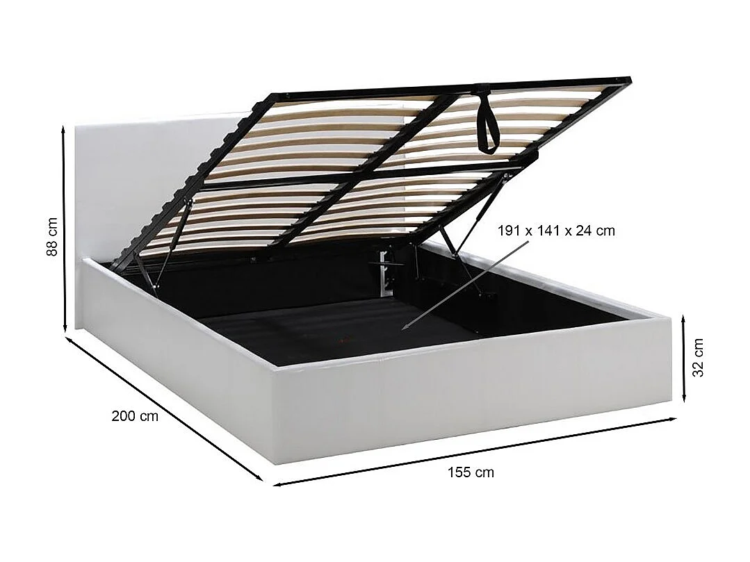 Lit coffre 140x190 BARCELONA + 1 sommier / Blanc