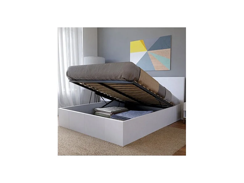 Lit coffre BARCELONA 140x190 + 1 sommier / Blanc