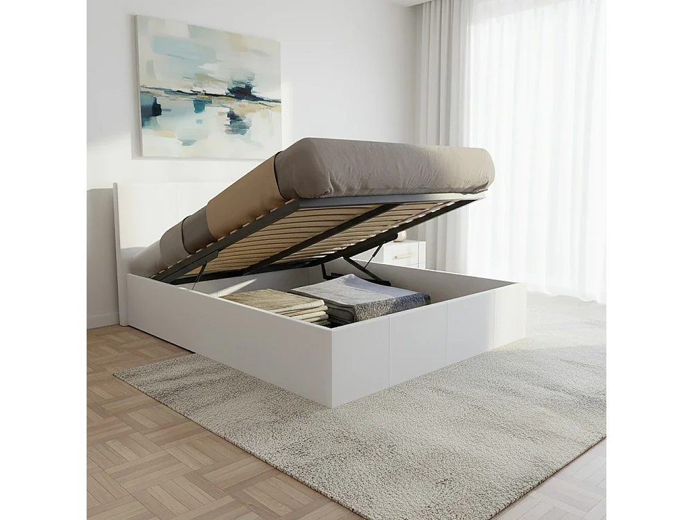 Lit coffre 140x190 BARCELONA + 1 sommier / Blanc