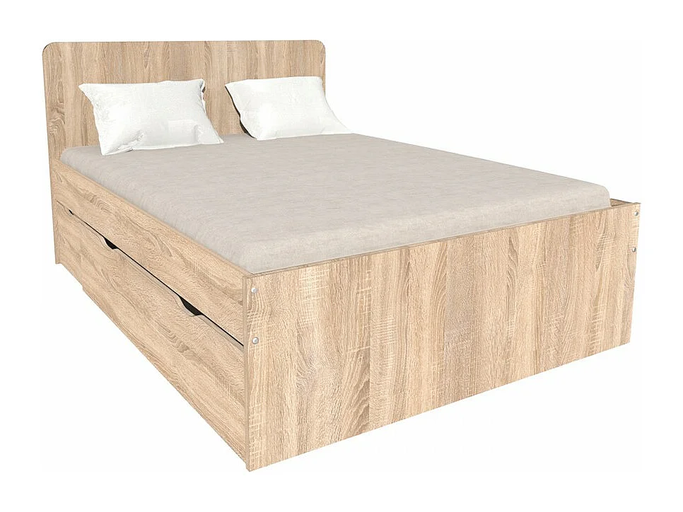 Lit double ZENIA 140x190 + 2 chevets + 2 tiroirs / Décor Chêne blanchi