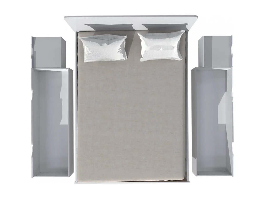 Lit double ZENIA 140x190 + 2 chevets + 2 tiroirs / Décor Chêne blanchi & noir