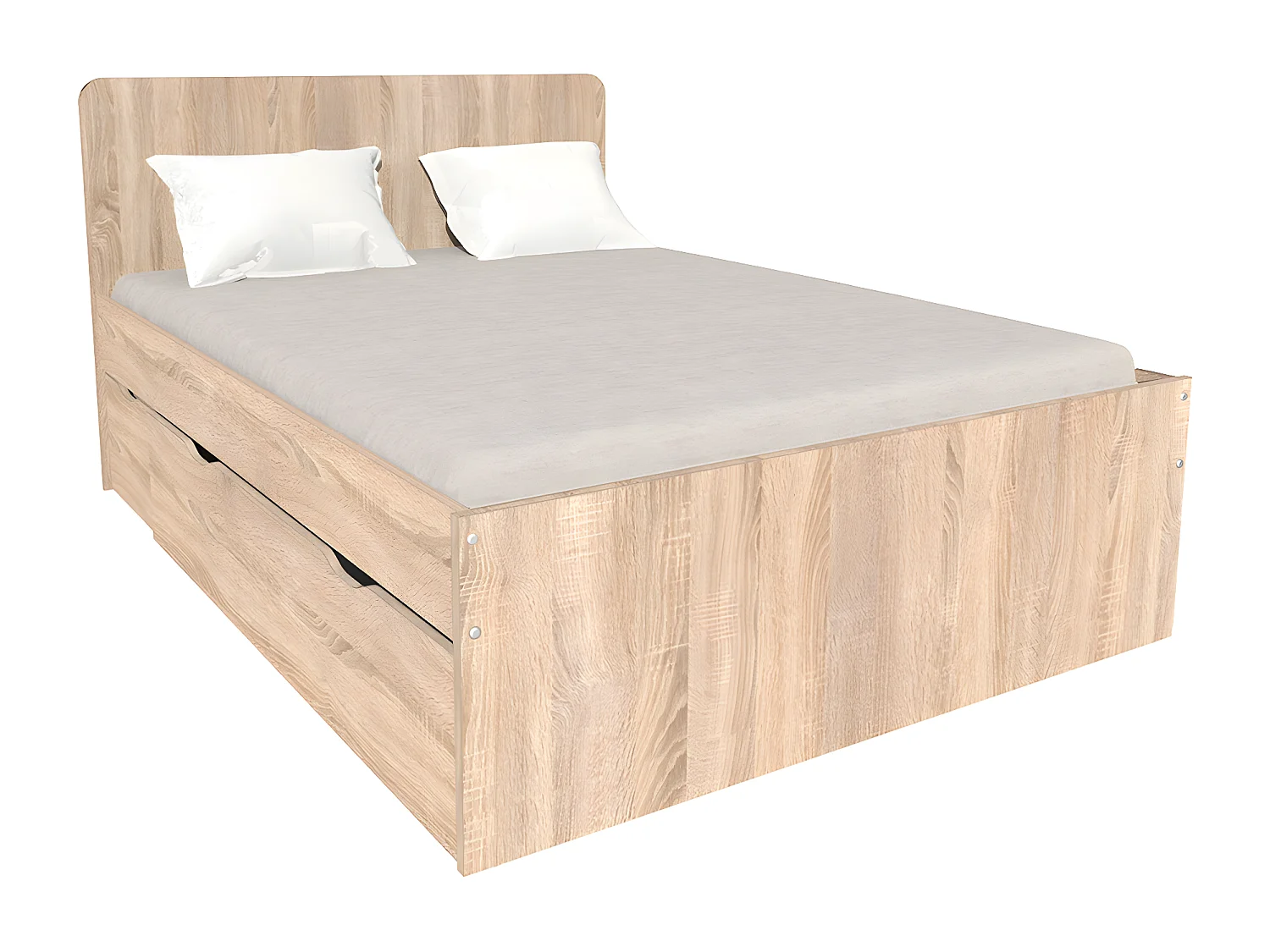 Lit 160x200 2 chevets et 2 tiroirs inclus Zenia Bois blanchi