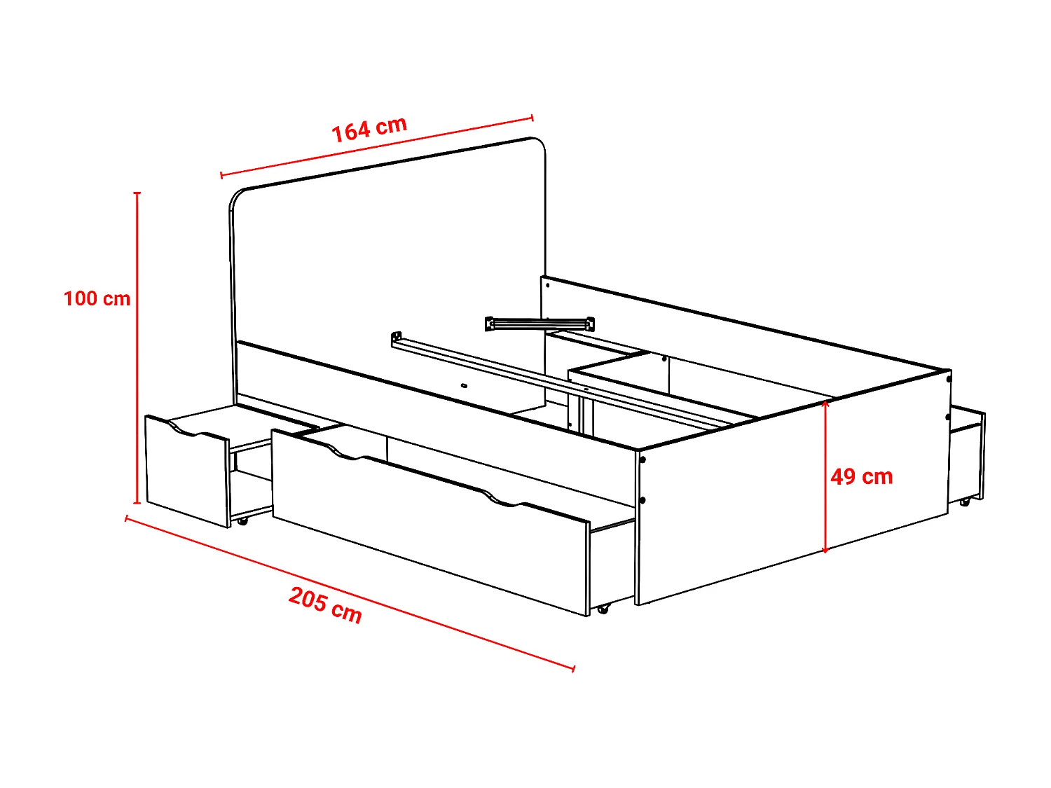 Lit 160x200 2 chevets et 2 tiroirs inclus Zenia Bois blanchi