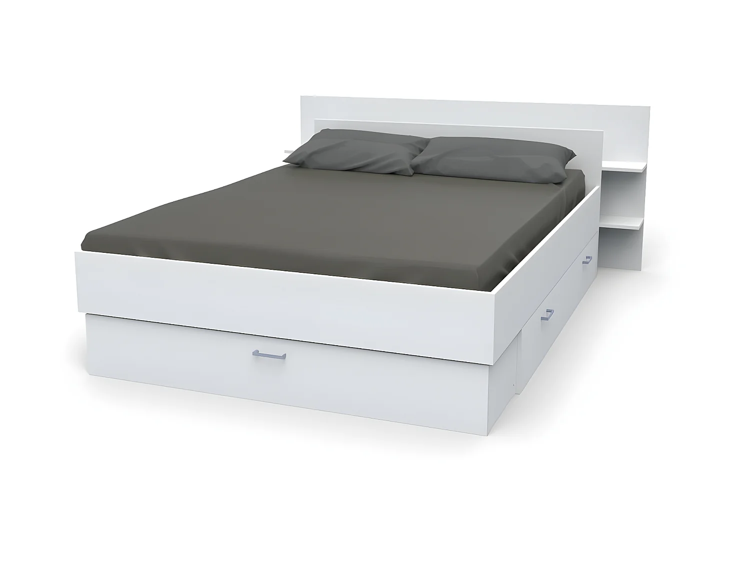Lit SAMBA 140x190cm + tête de lit + 2 tiroirs / Blanc