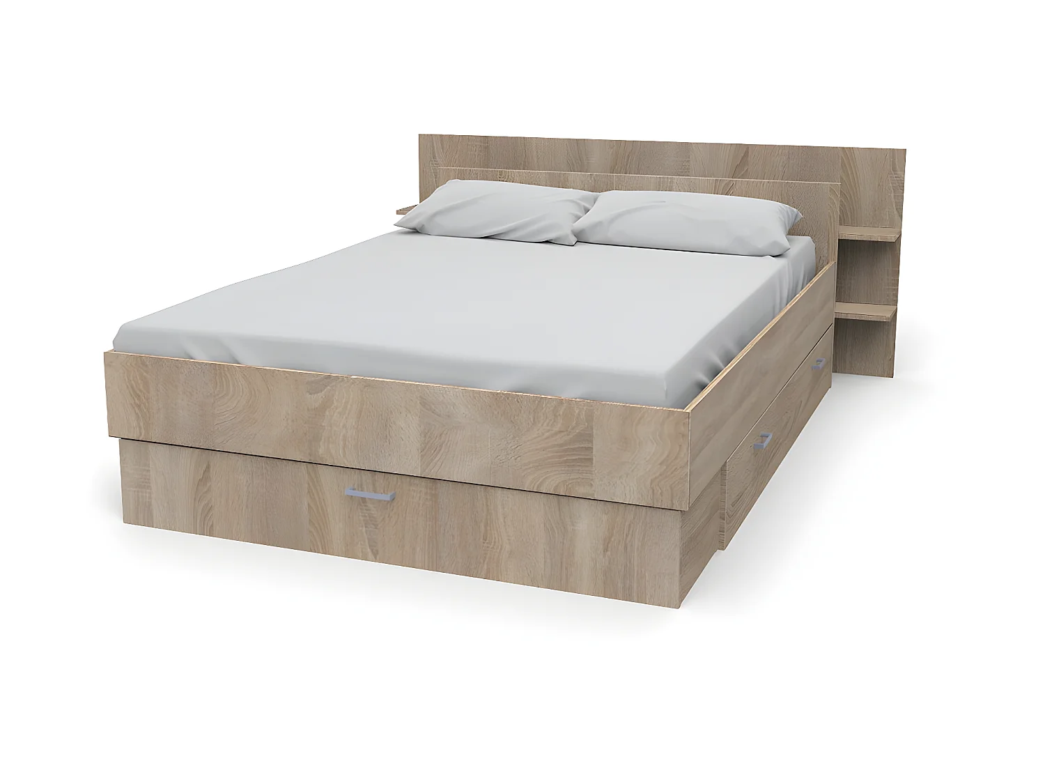 Lit SAMBA 140x190cm + tête de lit + 2 tiroirs / Décor Chêne blanchi