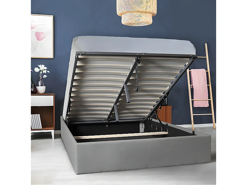 Lit coffre GENOA 160x200 + 1 sommier / Gris clair