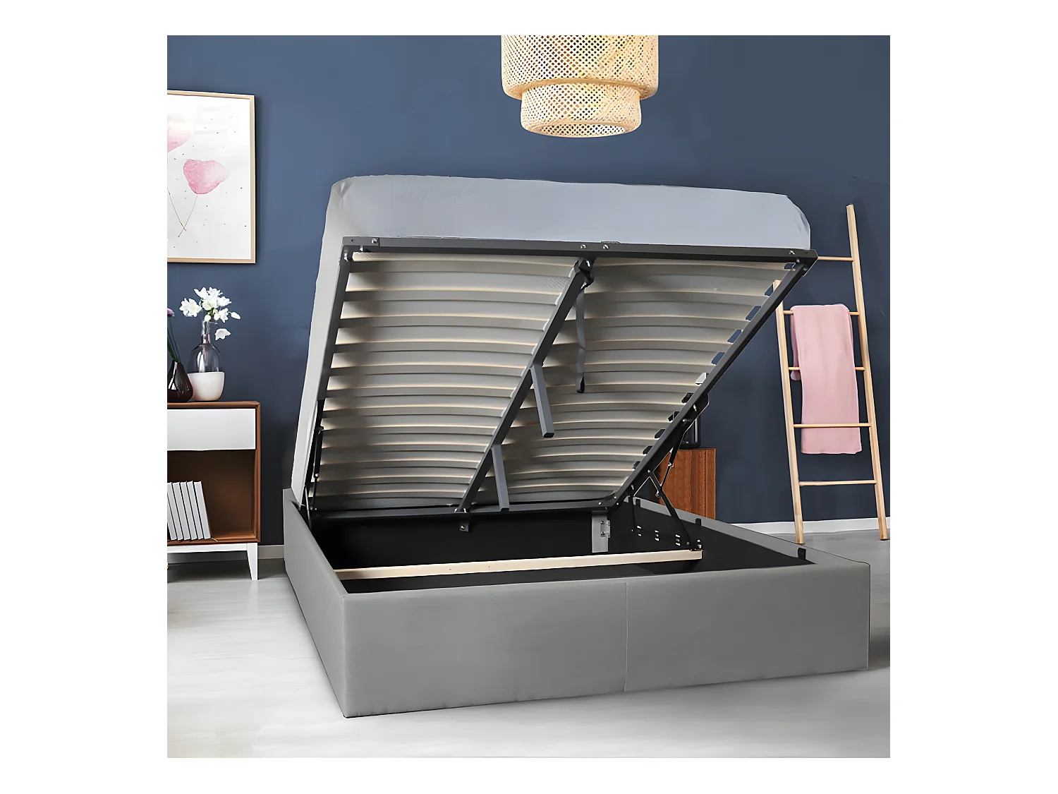 Lit coffre GENOA 160x200 + 1 sommier / Gris clair