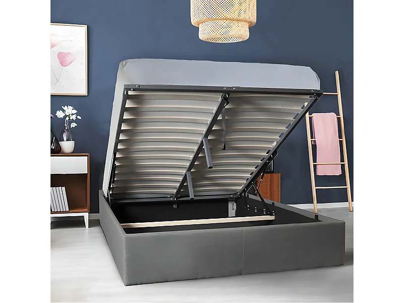 Lit coffre GENOA 140x190 + 1 sommier / Gris foncé