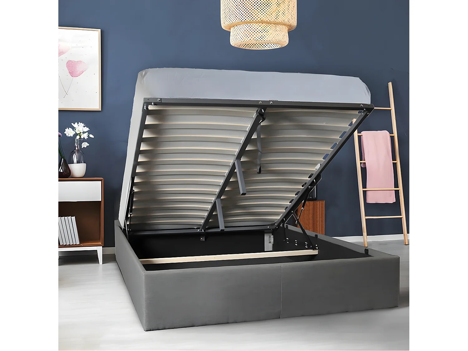 Lit coffre GENOA 140x190 + 1 sommier / Gris foncé