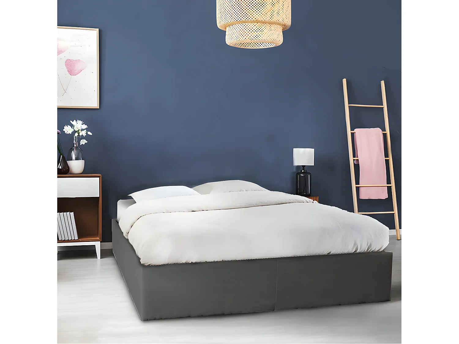 Lit coffre GENOA 140x190 + 1 sommier / Gris foncé