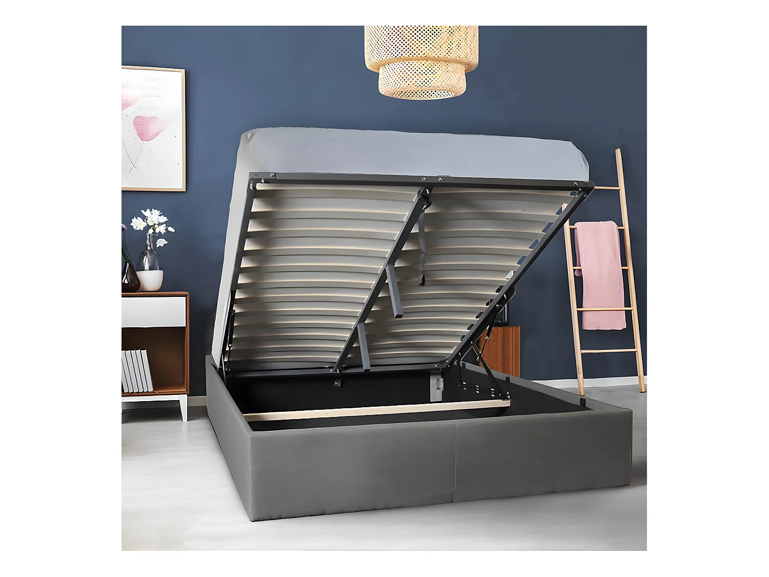 Lit coffre GENOA 140x190 + 1 sommier / Gris foncé
