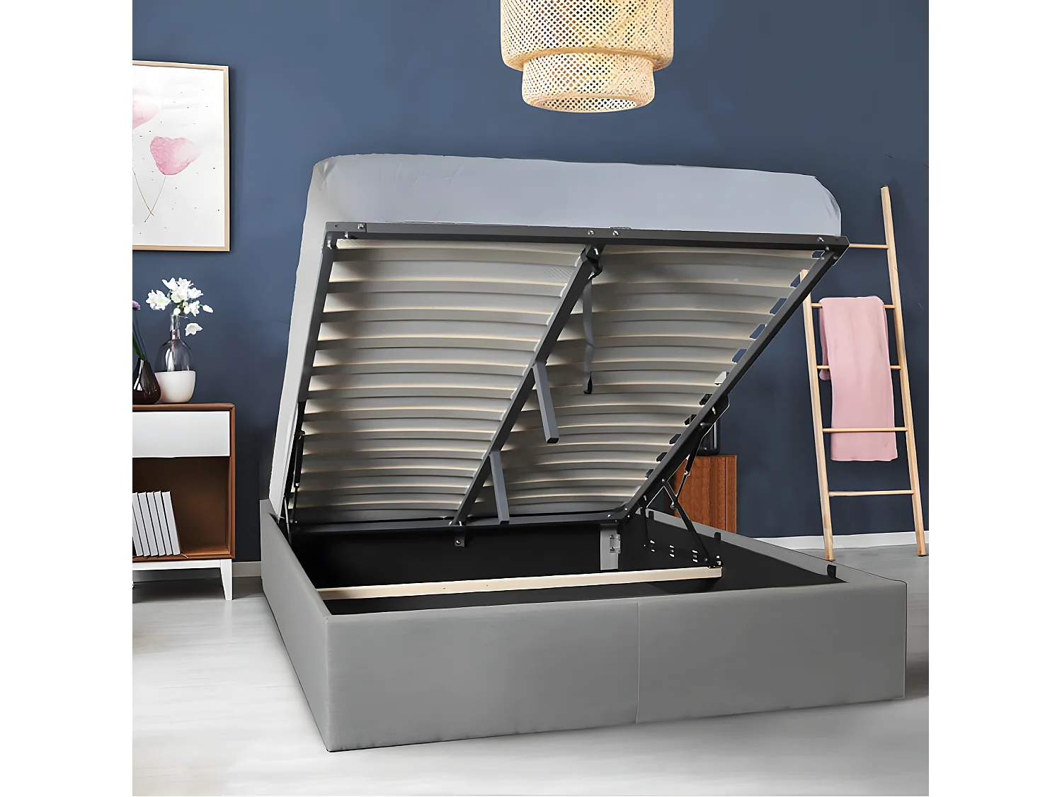 Lit coffre GENOA 140x190 + 1 sommier / Gris clair