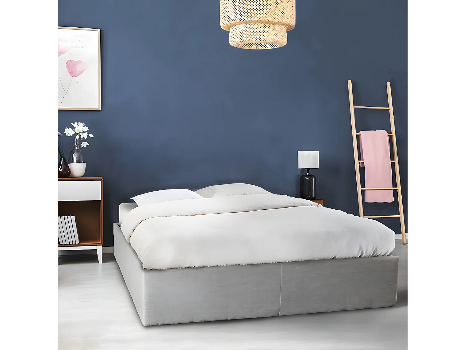 Lit coffre GENOA 140x190 + 1 sommier / Gris clair