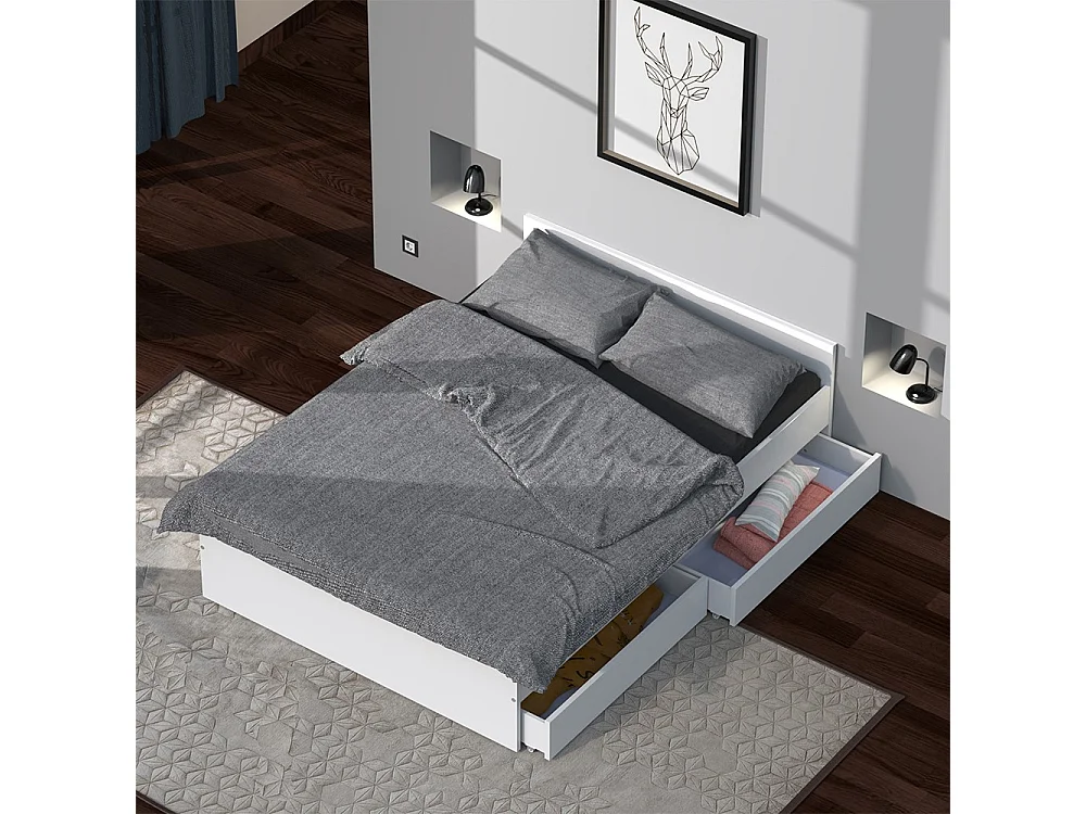 Lit KAPPA 140x190 cm + 2 tiroirs / Blanc