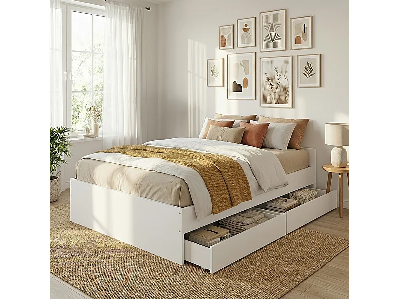 Lit KAPPA 140x190 cm + 2 tiroirs / Blanc