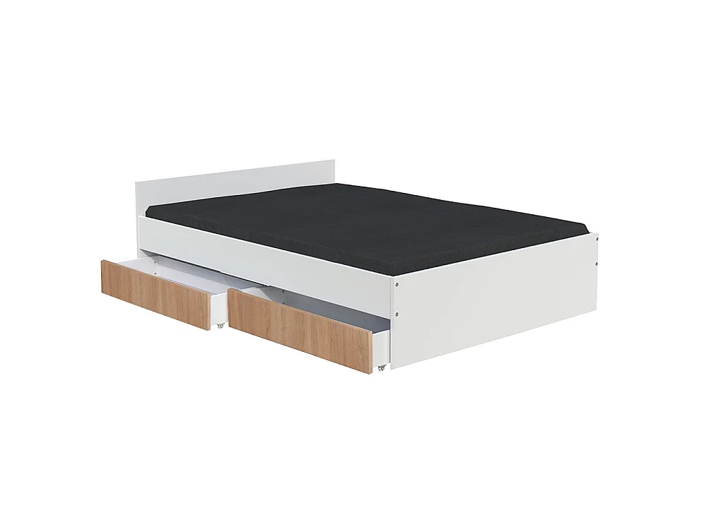 Lit KAPPA 140x190 cm + 2 tiroirs / Décor Chêne Blanchi et Blanc