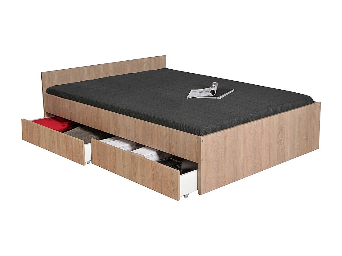 Lit KAPPA 140x190 cm + 2 tiroirs / Décor Chêne Blanchi