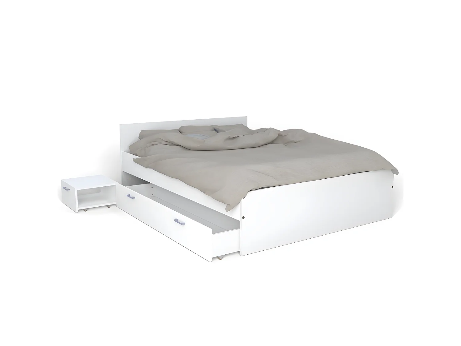 Lit TWIST 140x190 +  1 chevet + 1 tiroir / Blanc