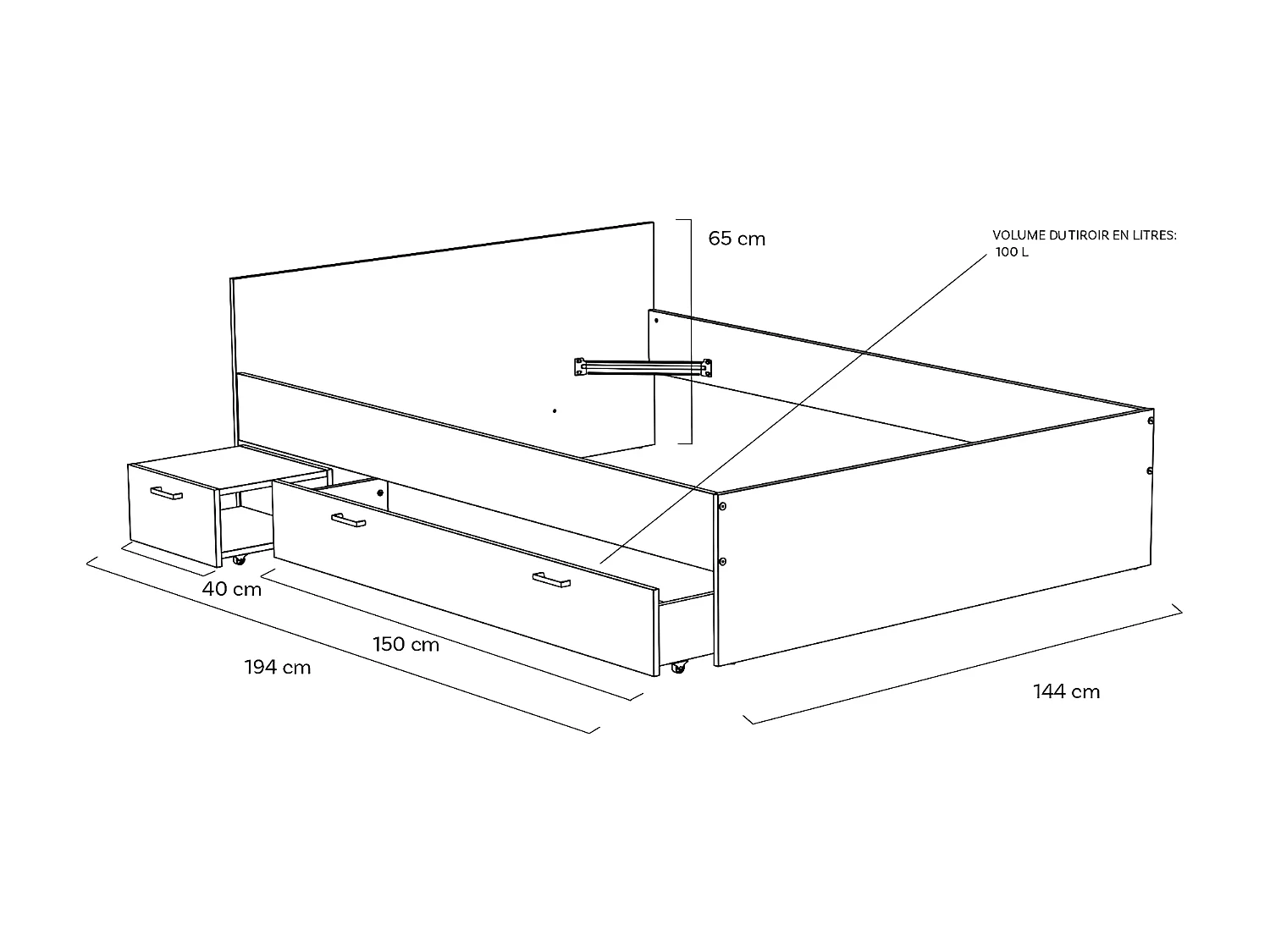 Lit TWIST 140x190 +  1 chevet + 1 tiroir / Blanc