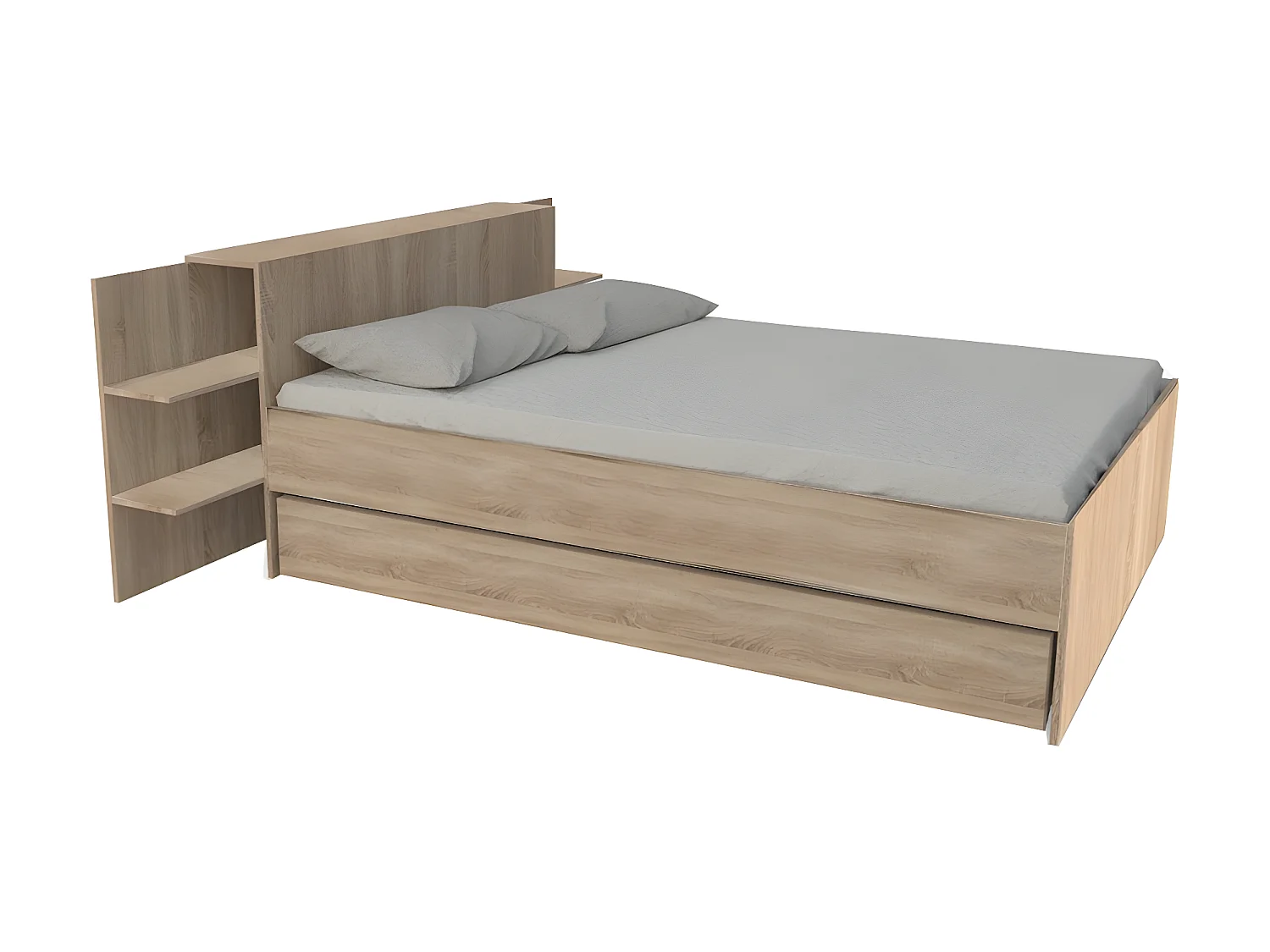 Lit CITY 140x190 + tête de lit chevet  + 1 tiroir /Décor Chêne blanchi