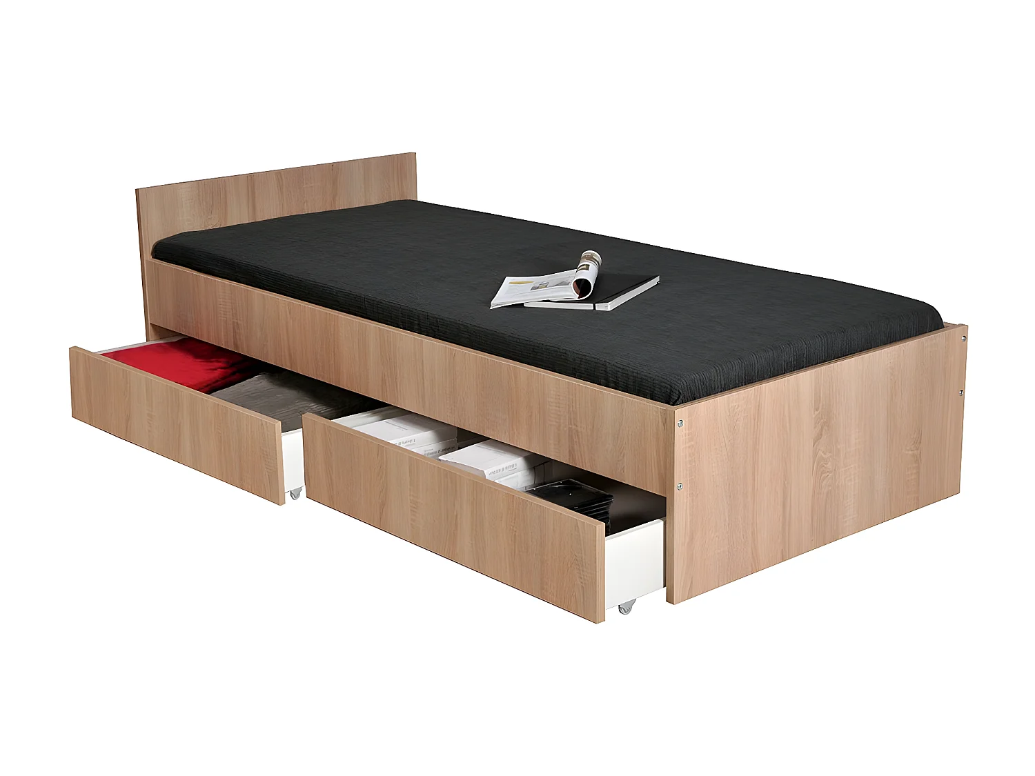 Lit KAPPA 90x190 + 2 tiroirs / Décor Chêne Blanchi