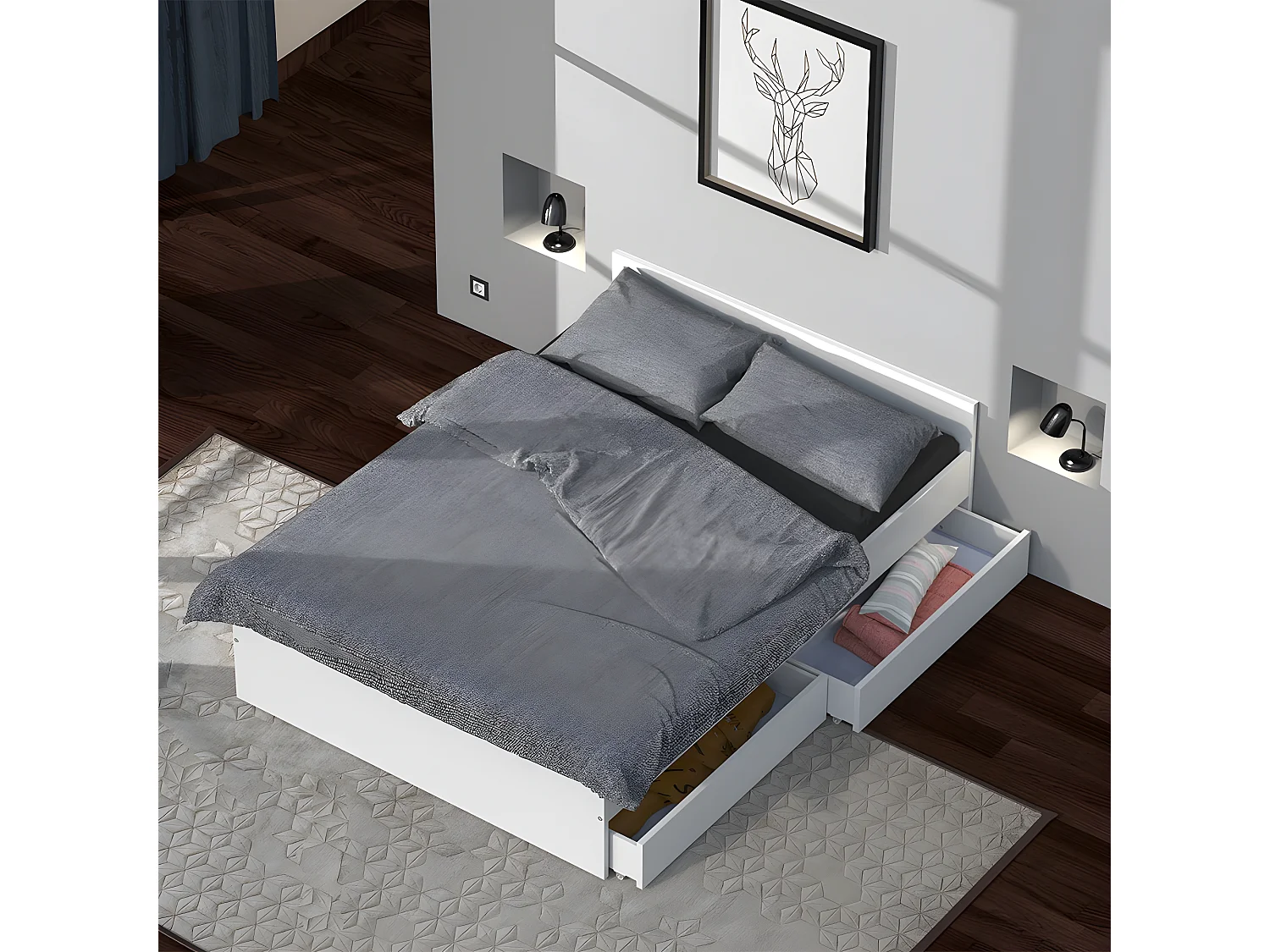 Lit KAPPA 160x200 cm + 2 tiroirs / Blanc