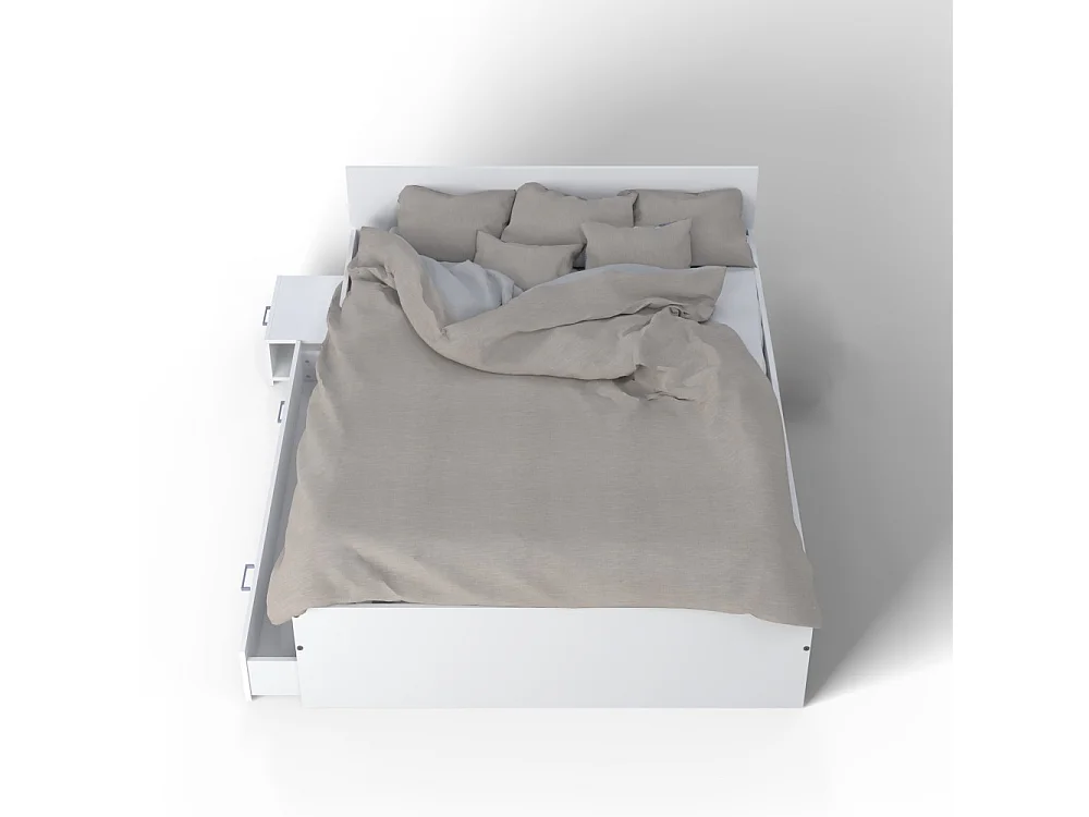 Lit TWIST 160x200 +  1 chevet + 1 tiroir / Blanc