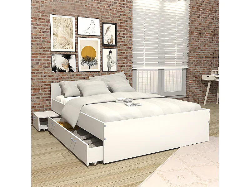 Lit TWIST 160x200 +  1 chevet + 1 tiroir / Blanc