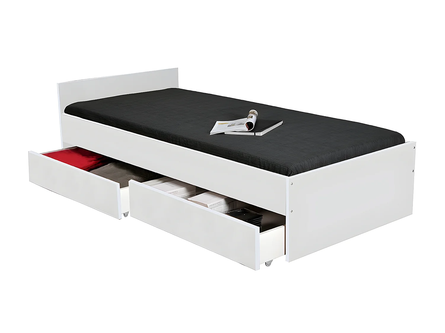 Lit KAPPA 90x190 + 2 tiroirs / Blanc