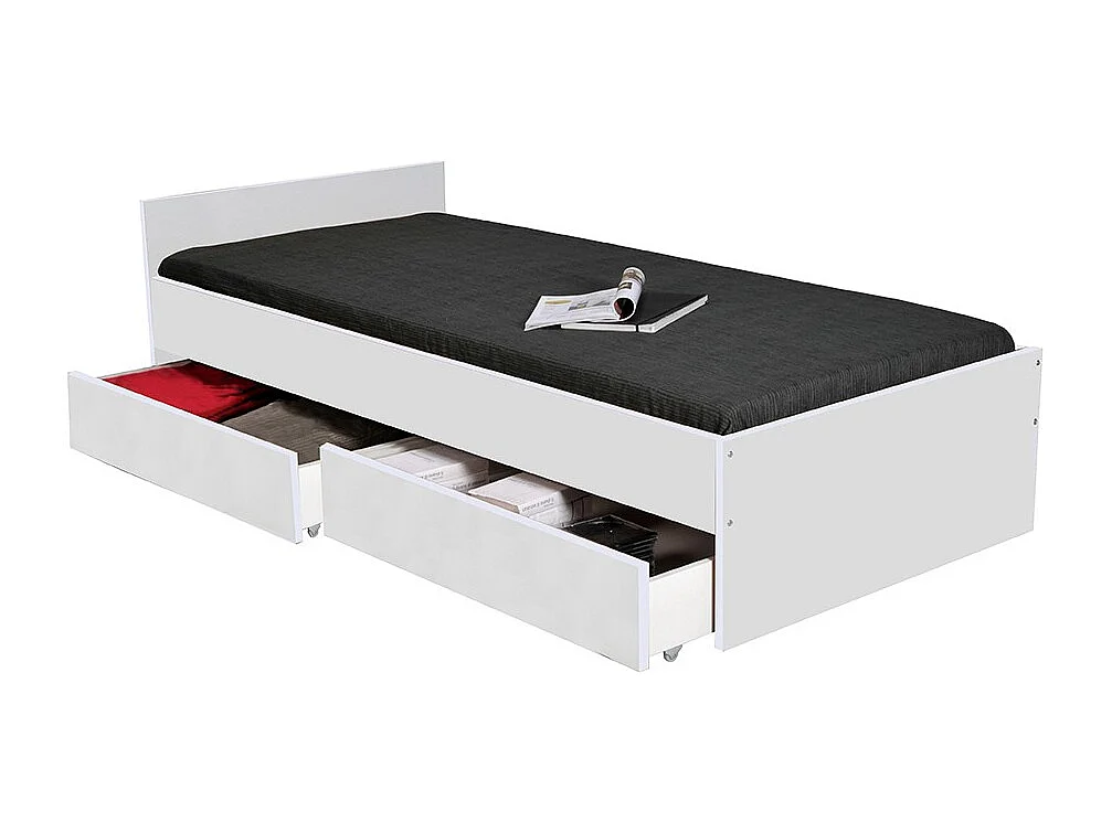 Lit KAPPA 90x190 + 2 tiroirs / Blanc