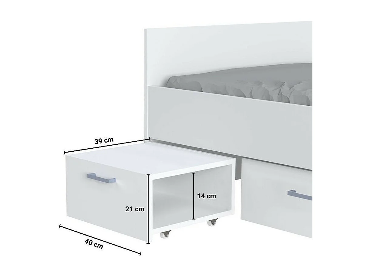 Lit TWIST 90x190 + chevet + tiroir / Blanc