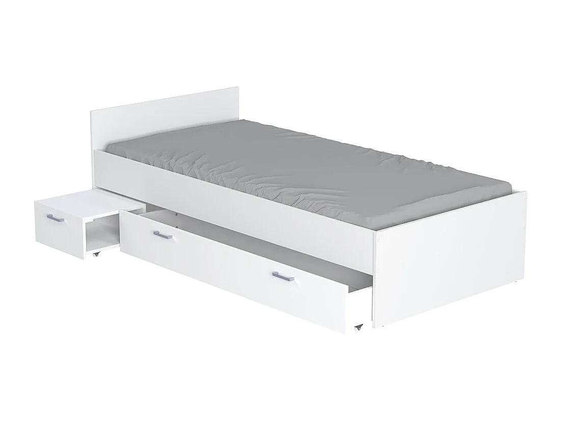 Lit TWIST 90x190 + chevet + tiroir / Blanc