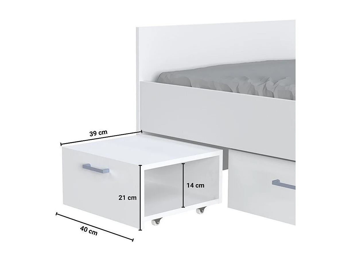 Lit TWIST 90x190 + chevet + tiroir / Blanc