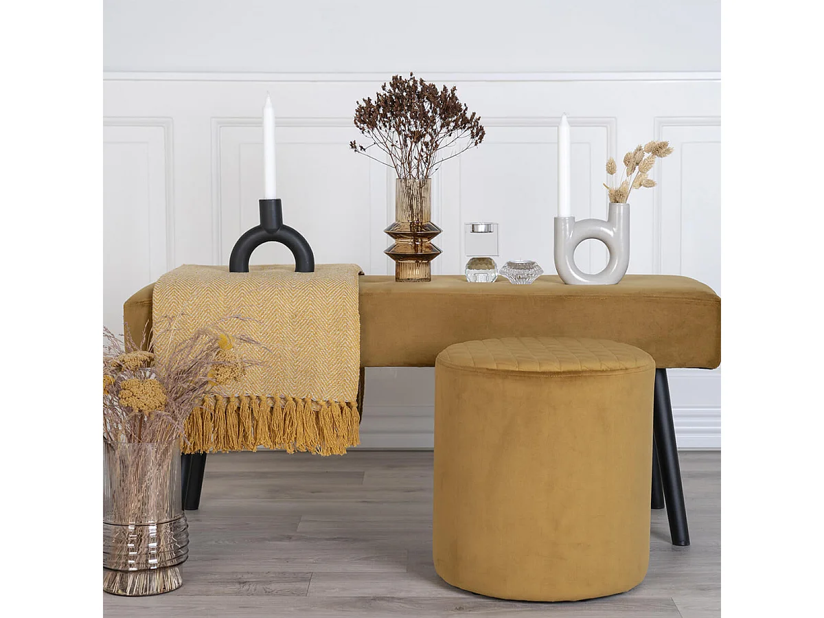 BUBBEL - Pouf Rond Ø34cm Velours Coloris Moutarde