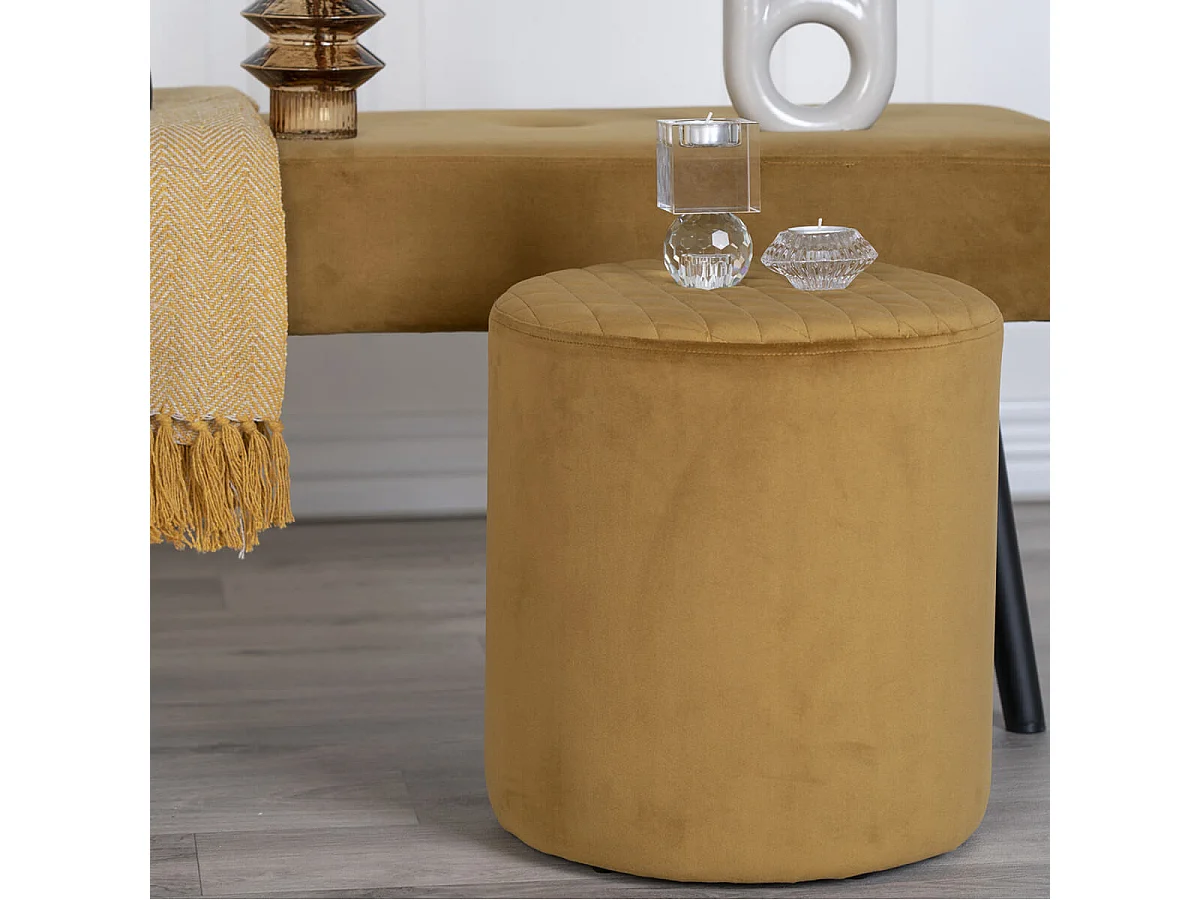 BUBBEL - Pouf Rond Ø34cm Velours Coloris Moutarde