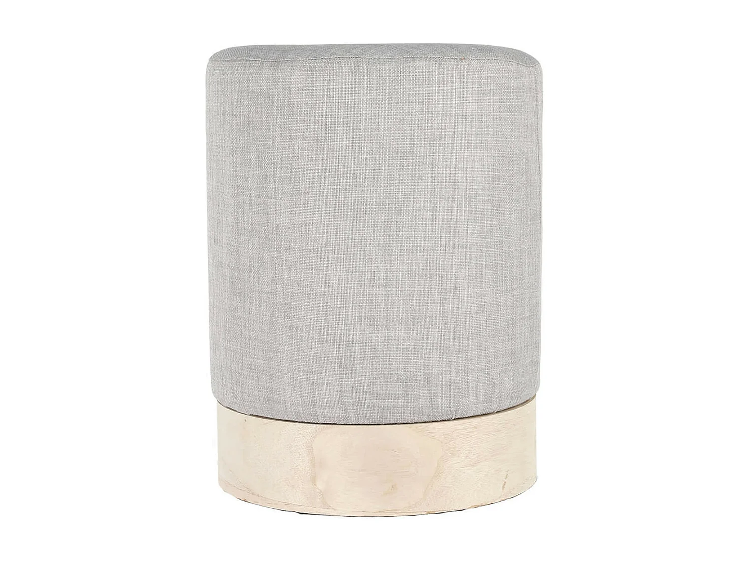 TOBIAS - Pouf Tissu Gris Clair et Base Aspect Bois