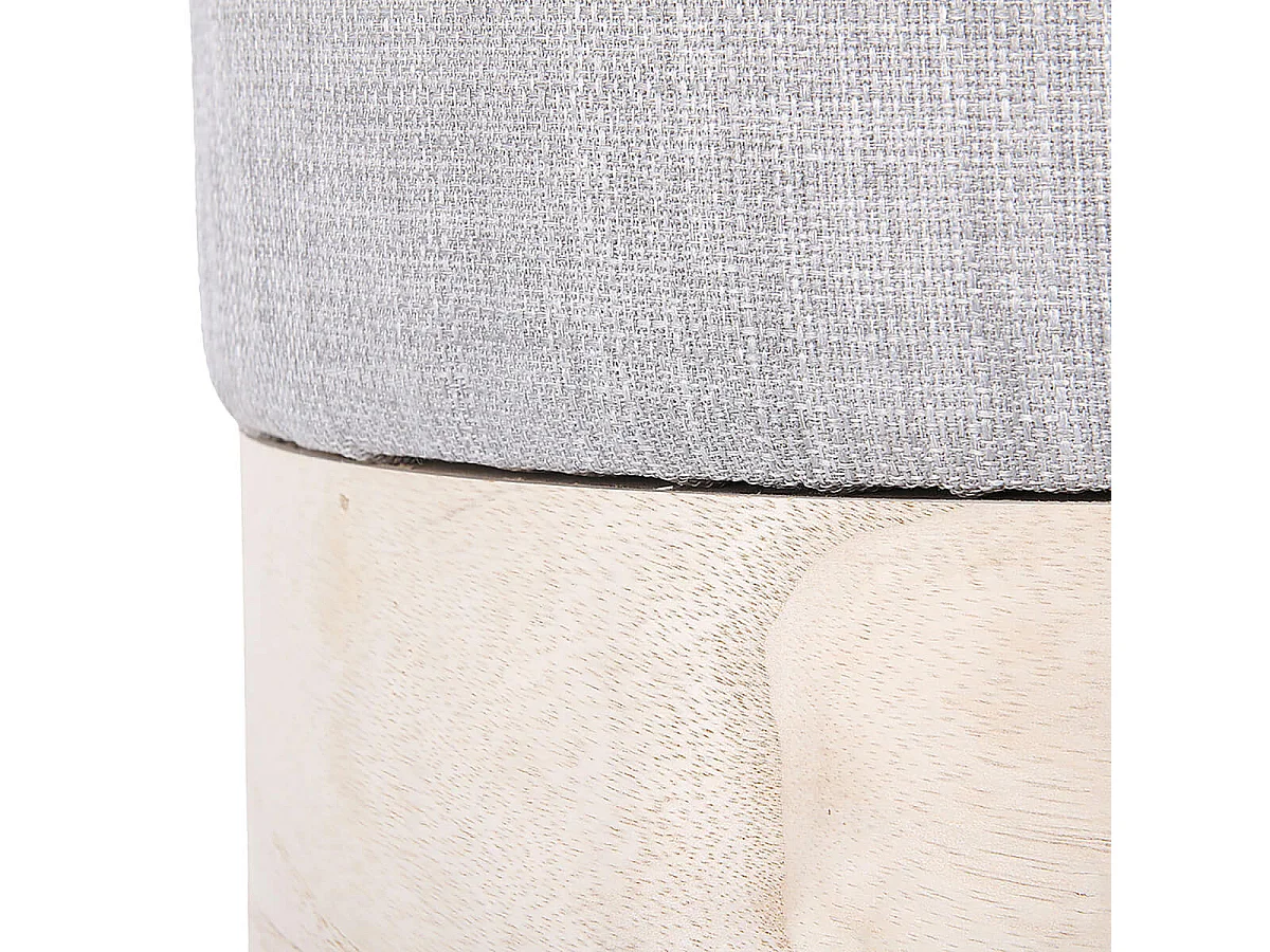 TOBIAS - Pouf Tissu Gris Clair et Base Aspect Bois