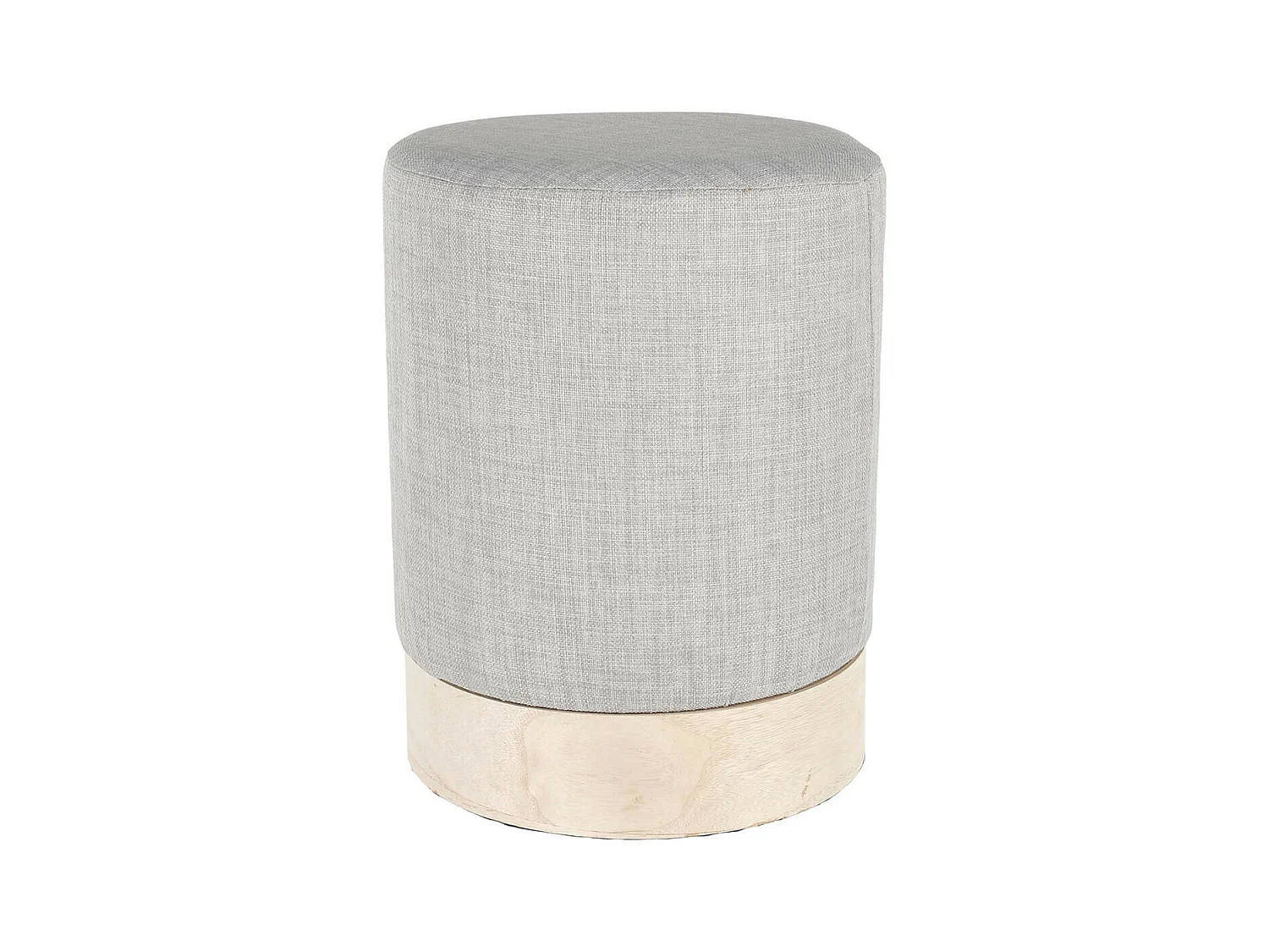 TOBIAS - Pouf Tissu Gris Clair et Base Aspect Bois