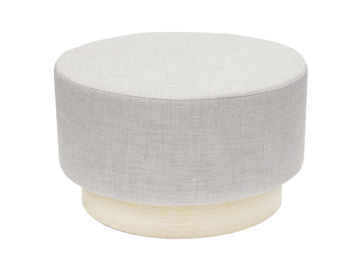 TOBIAS XL - Pouf Tissu Gris Clair et Base Aspect Bois
