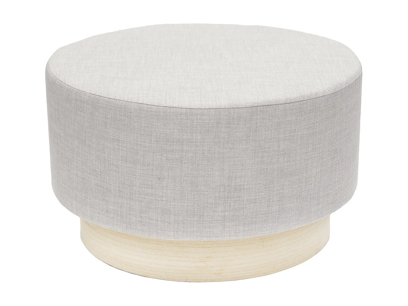 TOBIAS XL - Pouf Tissu Gris Clair et Base Aspect Bois