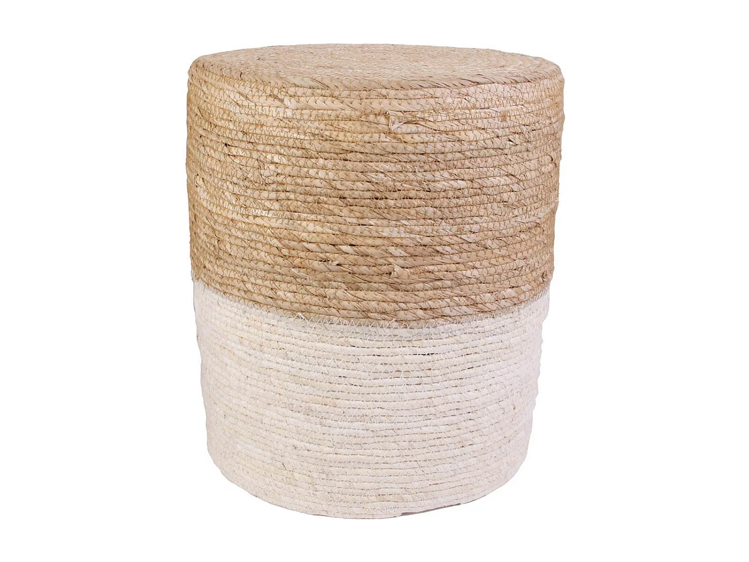 ESTANY - Lot de 2 Poufs Ronds Tressés Naturel et Beige